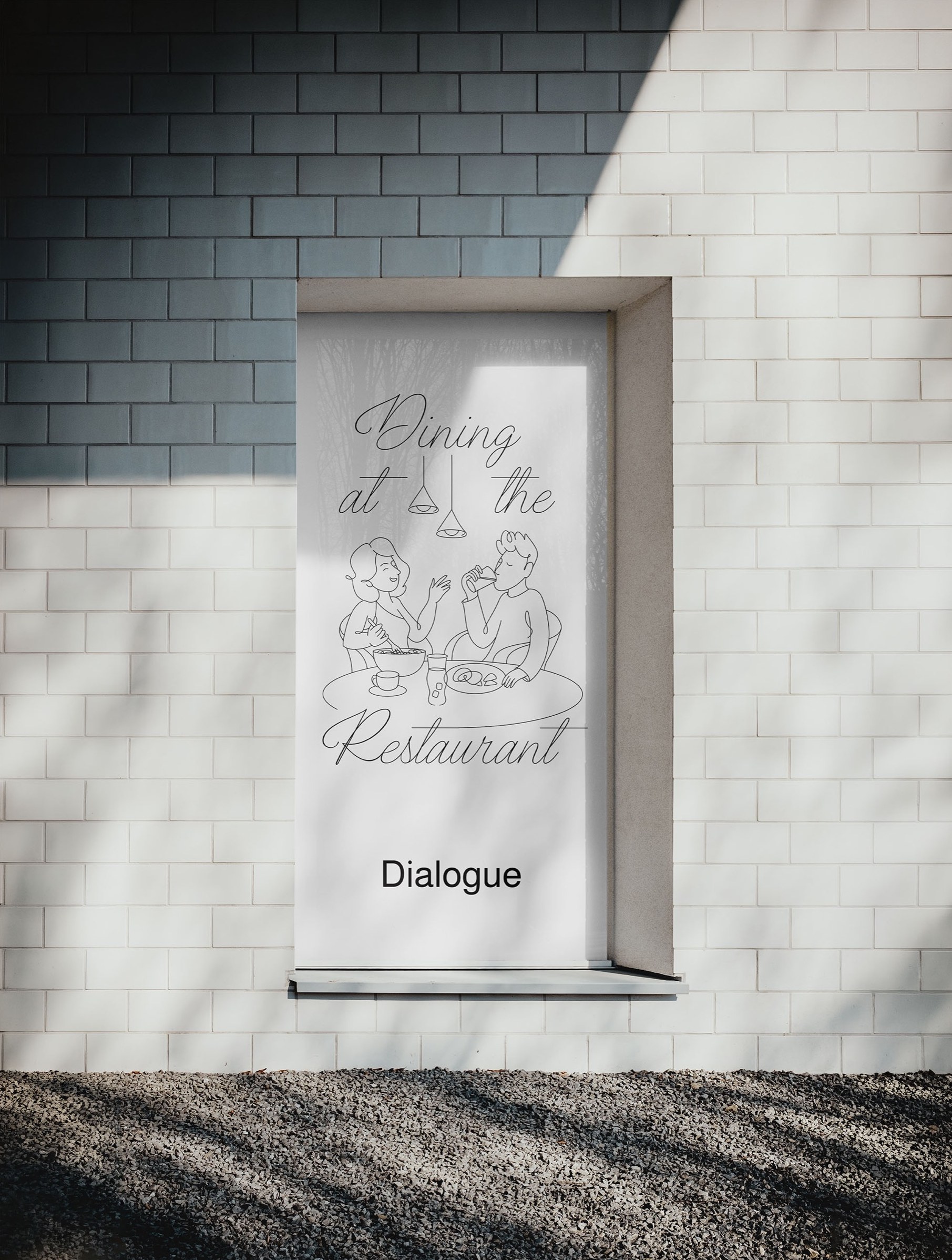 A framed Dialogue poster on a sunlit wall