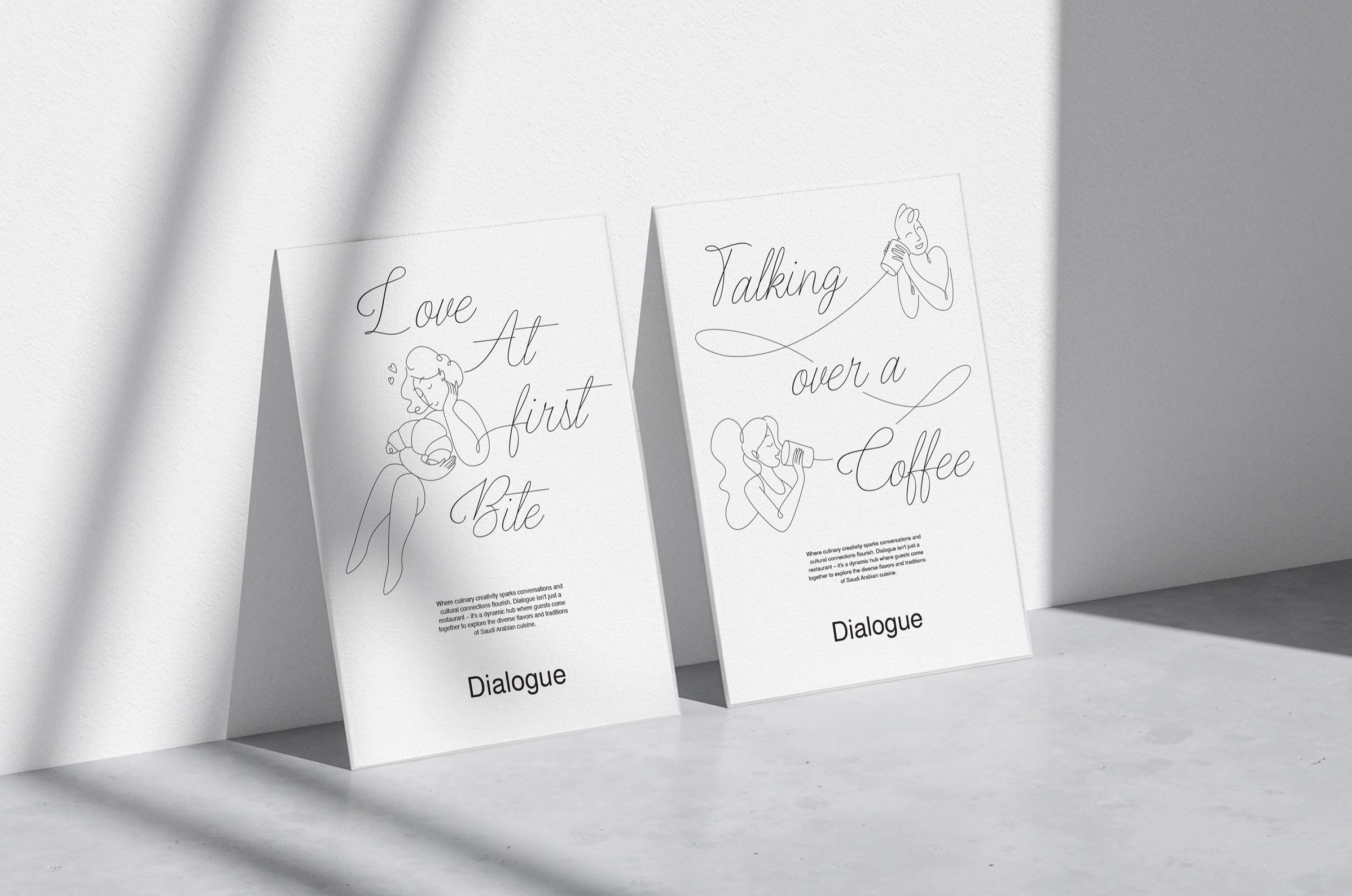 Dialogue posters — “Love at first bite” and “Talking over a coffee”